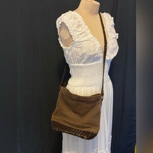 Talbots Leather Braided Brown Textured Crossbody Bag | Basket Weave